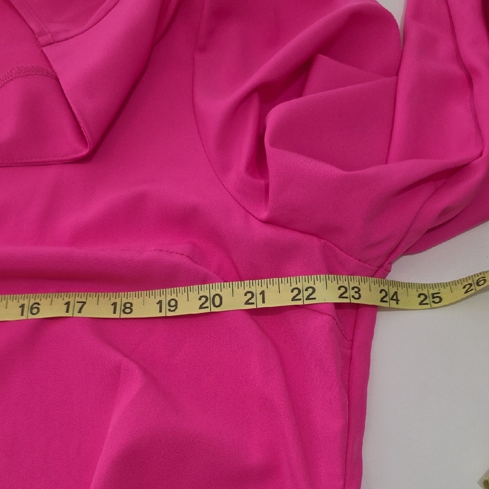 Hot Pink Bell Sleeve Boho Ruffle  Hem Shift Dress V-Neck Mini Size2XL Barbiecore - Picture 8 of 8
